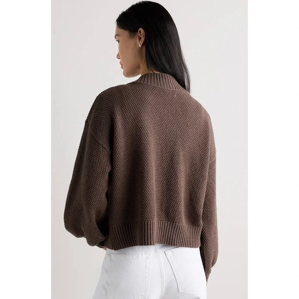 Quince 100% organic cotton waffle  open front Cardigan Sweater XS heather brown